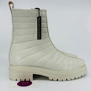 Napoleoni Womens Quilted Leather Made In Italy Lug Sole Boots Milk White Size 40